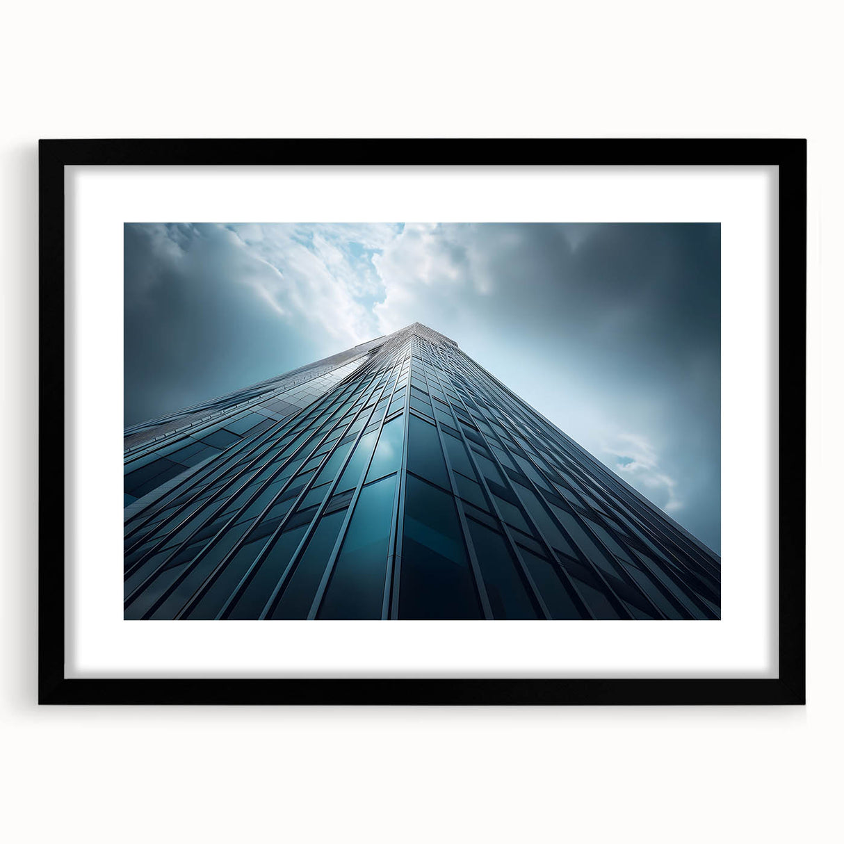 Extra large abstract art print featuring colorful, textured skyscrapers on a black framed canvas.
