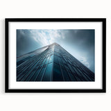 Extra large abstract art print featuring colorful, textured skyscrapers on a black framed canvas.