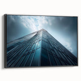 Black and white framed canvas featuring a vintage poster of skyscraper architecture, ideal for bedroom wall decor.