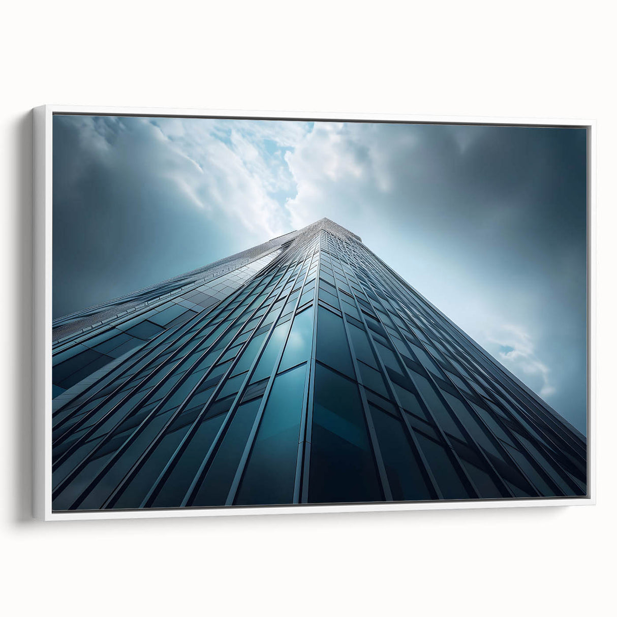 Framed canvas featuring a black and white vintage poster of skyscraper architecture, ideal for bedroom wall decor.