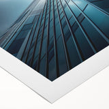 Art deco poster featuring a geometric skyscraper design on a rolled canvas, suitable for dining room decor.