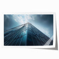 Extra large rolled print of a minimalist skyscraper design in muted gray tones, ideal for modern dining room decor.