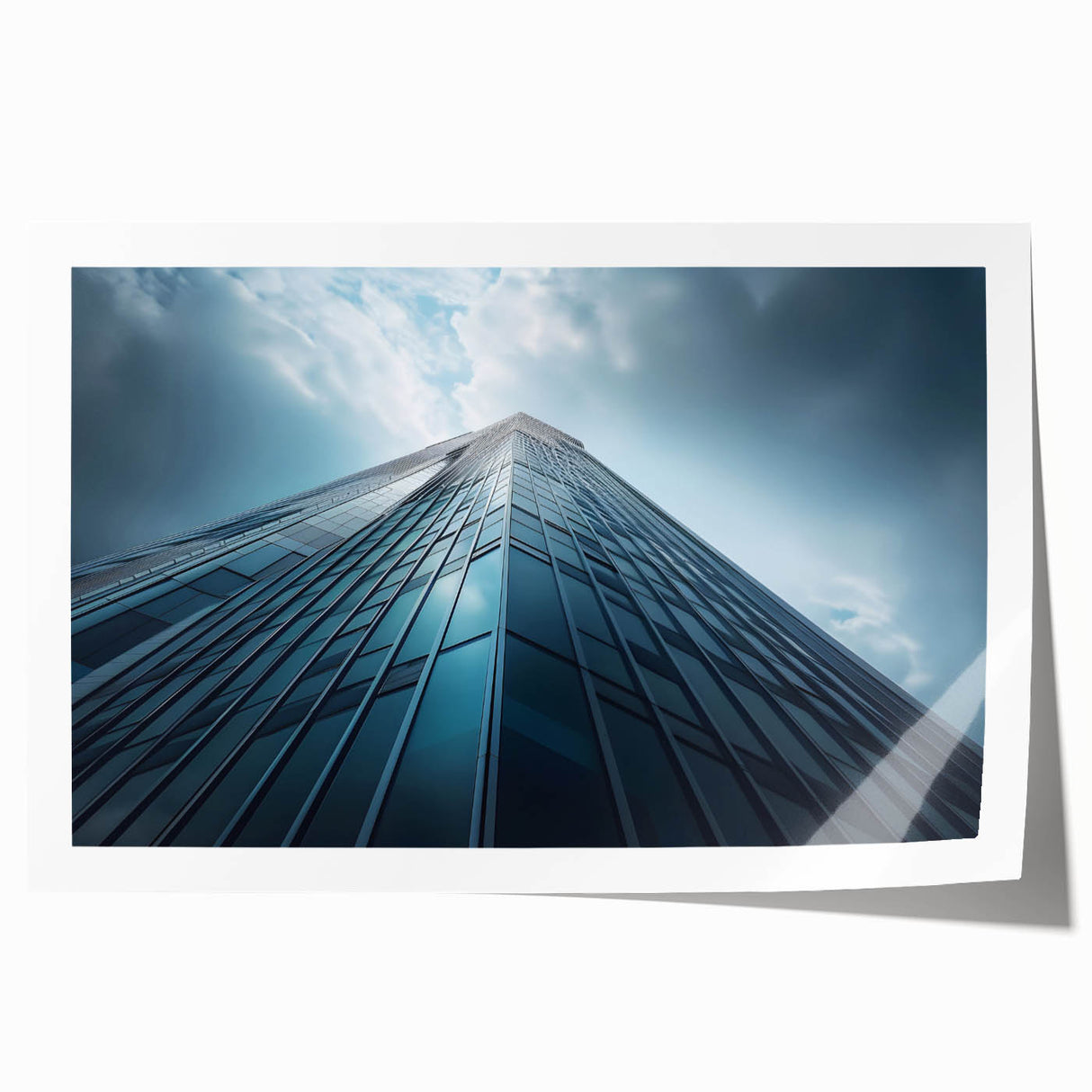 Extra large rolled print of a minimalist skyscraper design in muted gray tones, ideal for modern dining room decor.