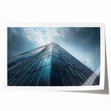 Extra large rolled print of a minimalist skyscraper design in muted gray tones, ideal for modern dining room decor.