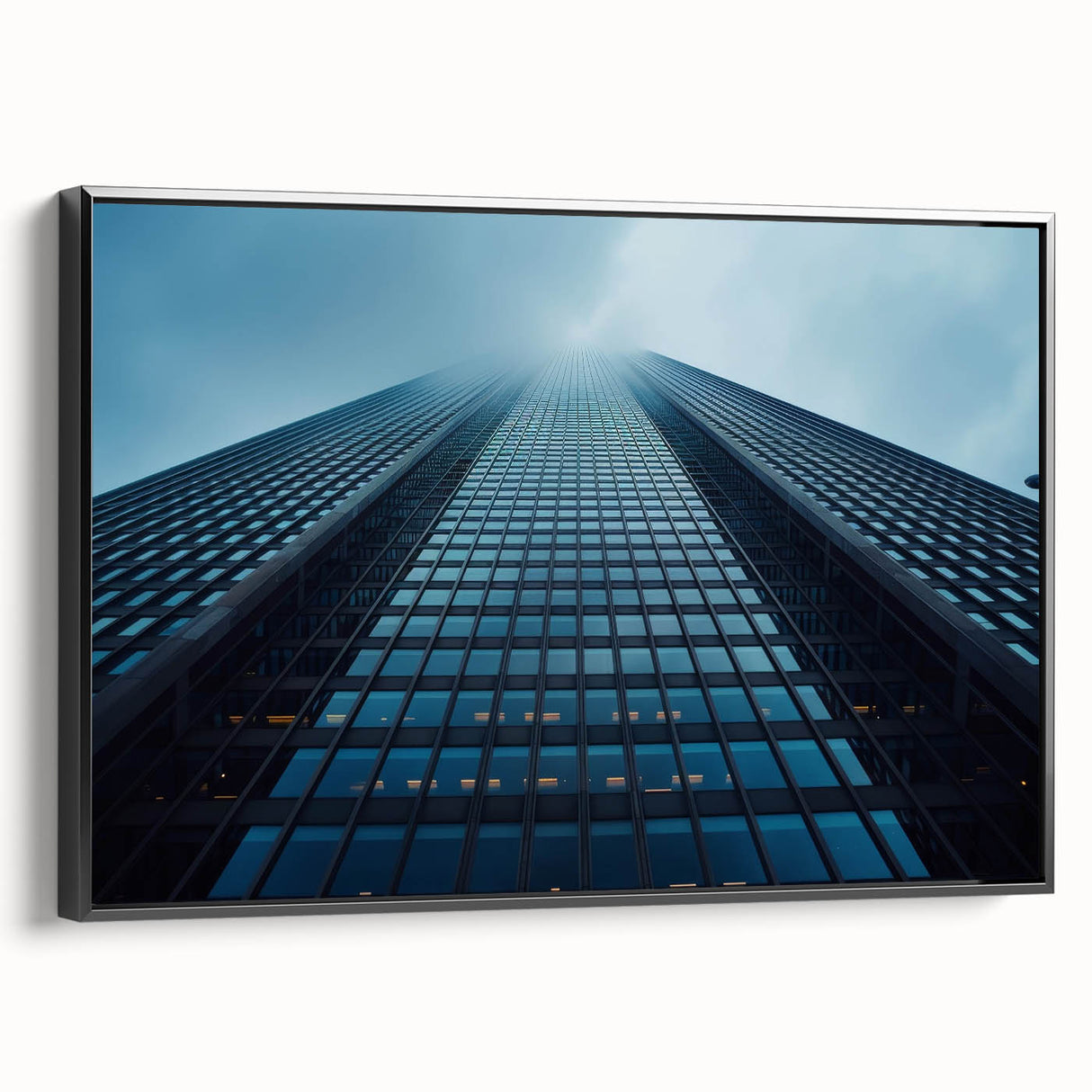 Black and white framed canvas featuring a vintage skyscraper design, ideal for bedroom wall art.