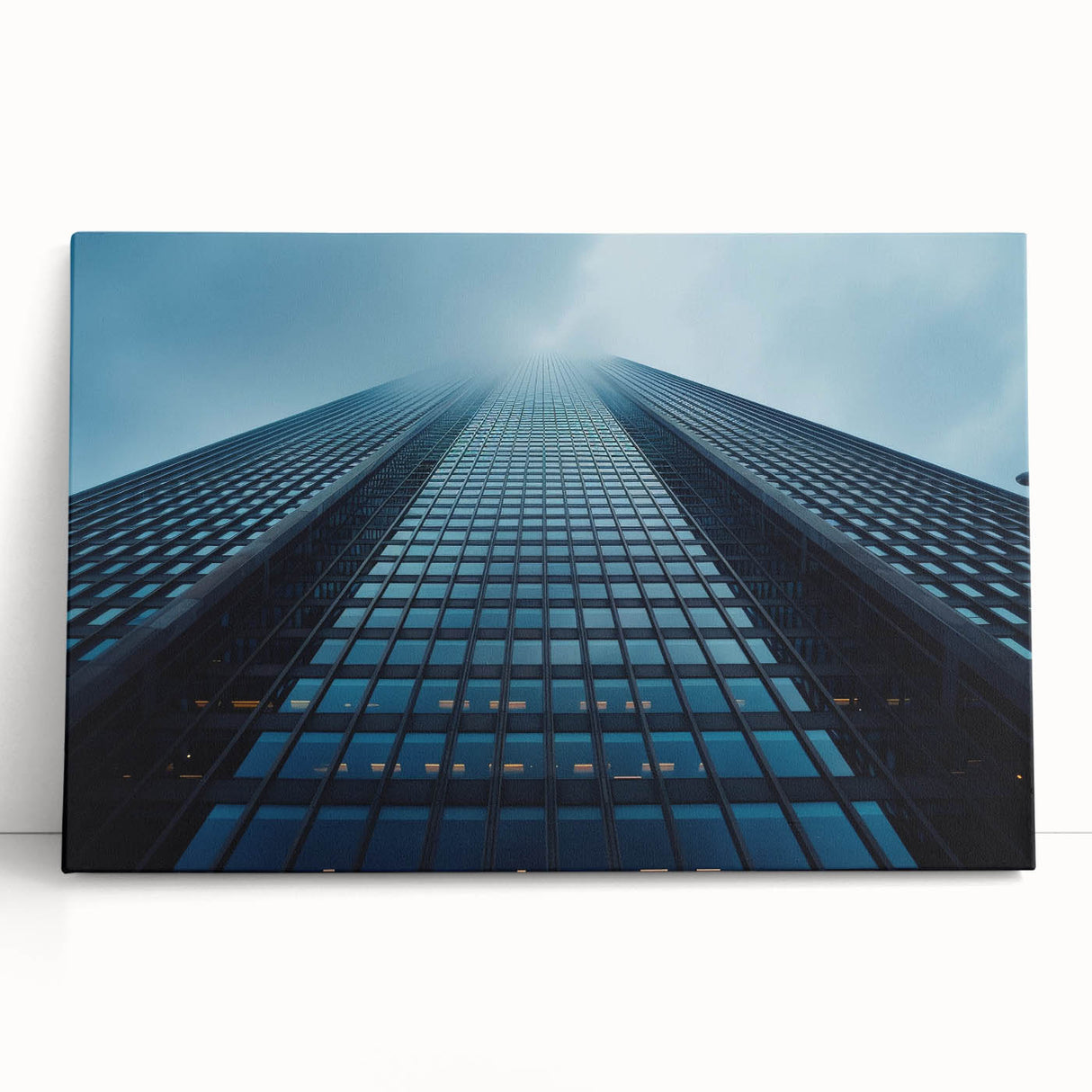 Black and white photo of skyscrapers on stretched canvas, suitable as large kitchen wall art or for bedroom ambiance.