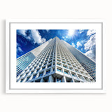 Extra large abstract art print featuring a textured skyscraper design in gray tones, framed with a white mat.
