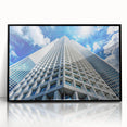 Large abstract wall art featuring black and white skyscraper designs on a framed acrylic, suitable for modern office decor.