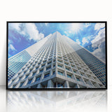 Large abstract wall art featuring black and white skyscraper designs on a framed acrylic, suitable for modern office decor.