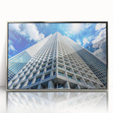 Art deco poster featuring silver skyscrapers on acrylic print, ideal for modern art wall decor in a nursery.
