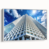 Framed canvas featuring a black and white vintage poster art of skyscrapers, ideal for bedroom wall decor.