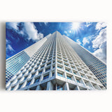 Black and white photo of skyscrapers on stretched canvas, ideal for kitchen wall art.