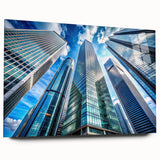 Large abstract wall art featuring a skyscraper design in muted gray tones on acrylic glass.