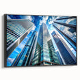 Black and white framed canvas featuring a vintage skyscraper design, ideal for bedroom landscape art.