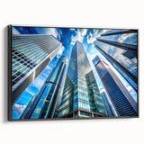 Black and white framed canvas featuring a vintage skyscraper design, ideal for bedroom landscape art.