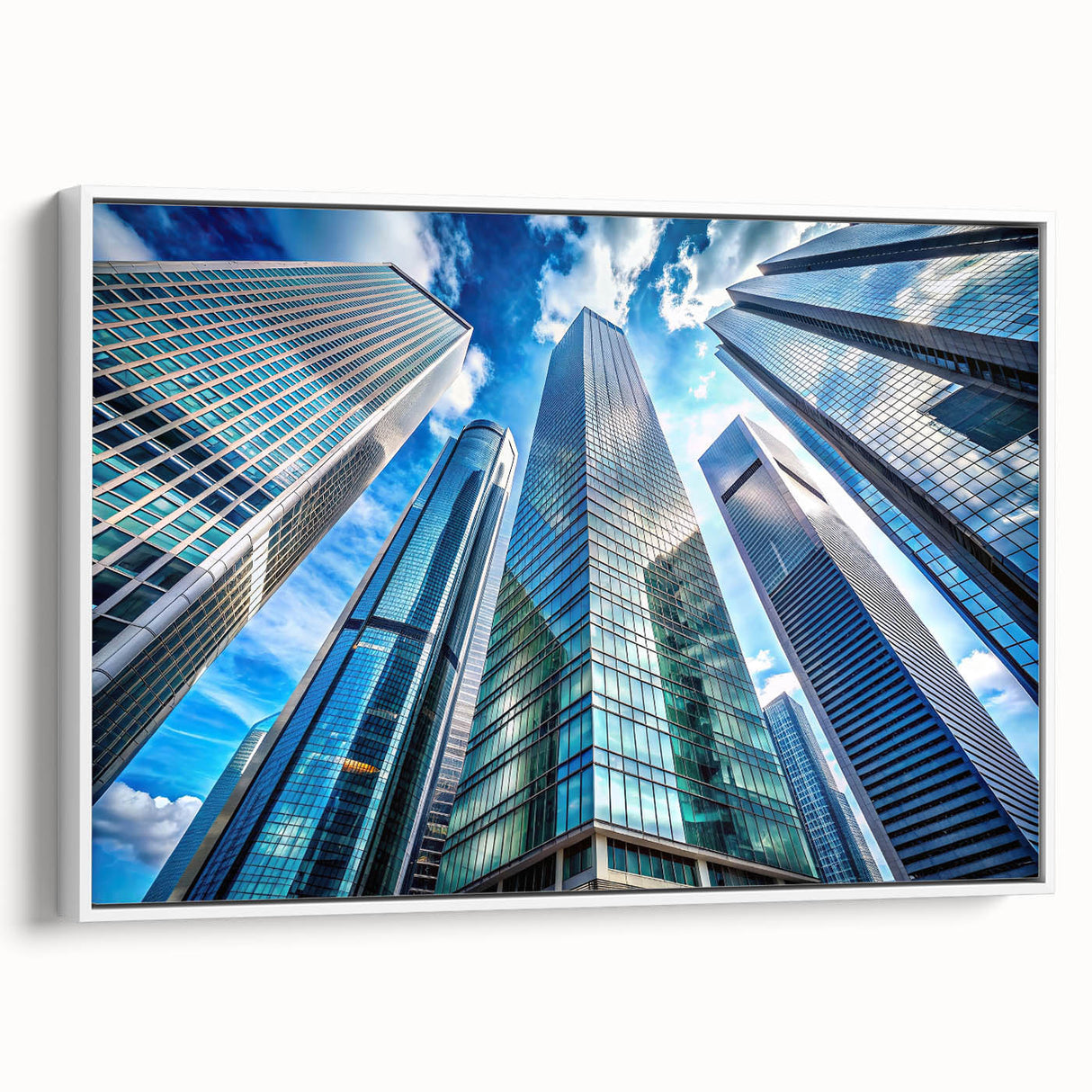 Framed canvas wall art featuring a vintage-style black and white skyscraper design, ideal for bedroom decor.