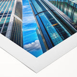 Art deco poster of a skyscraper, in muted gray tones on rolled canvas, suitable for dining room wall art.