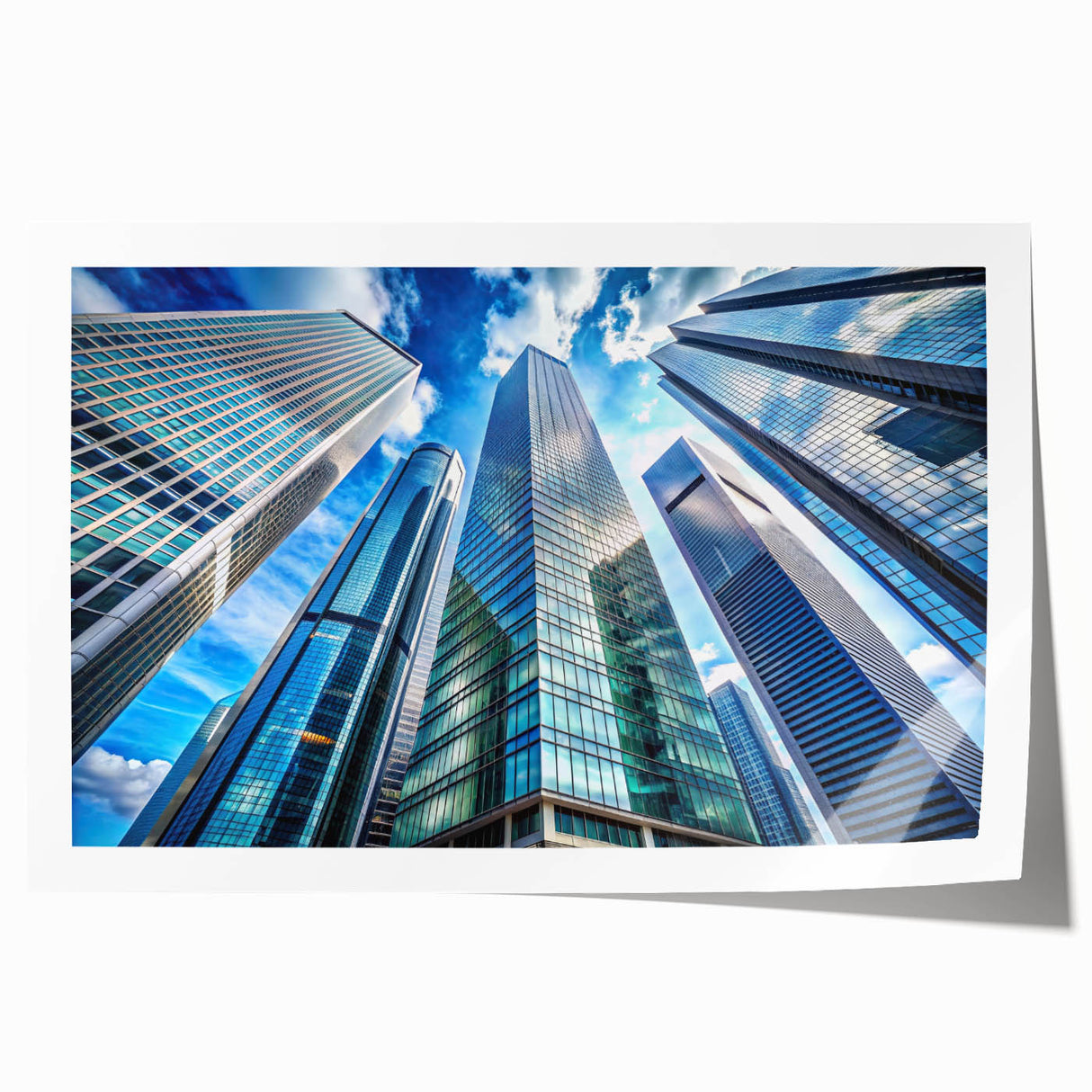 Rolled print of a skyscraper design in muted gray tones, suitable as extra large wall art for a dining room.