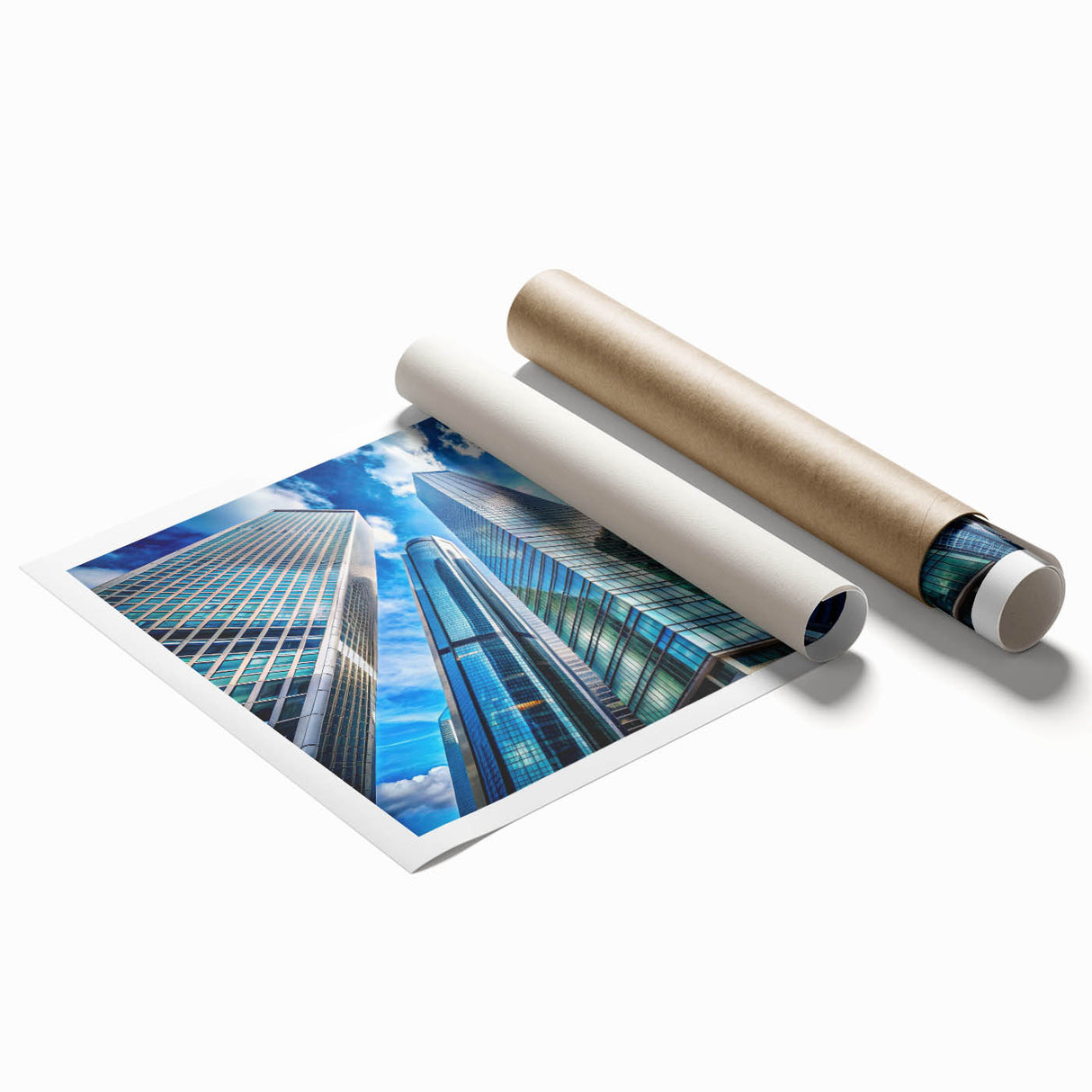 Extra large rolled print featuring a detailed skyscraper design in monochrome.