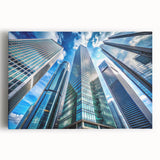 Black and white photo of skyscrapers on stretched canvas, ideal for kitchen wall art.