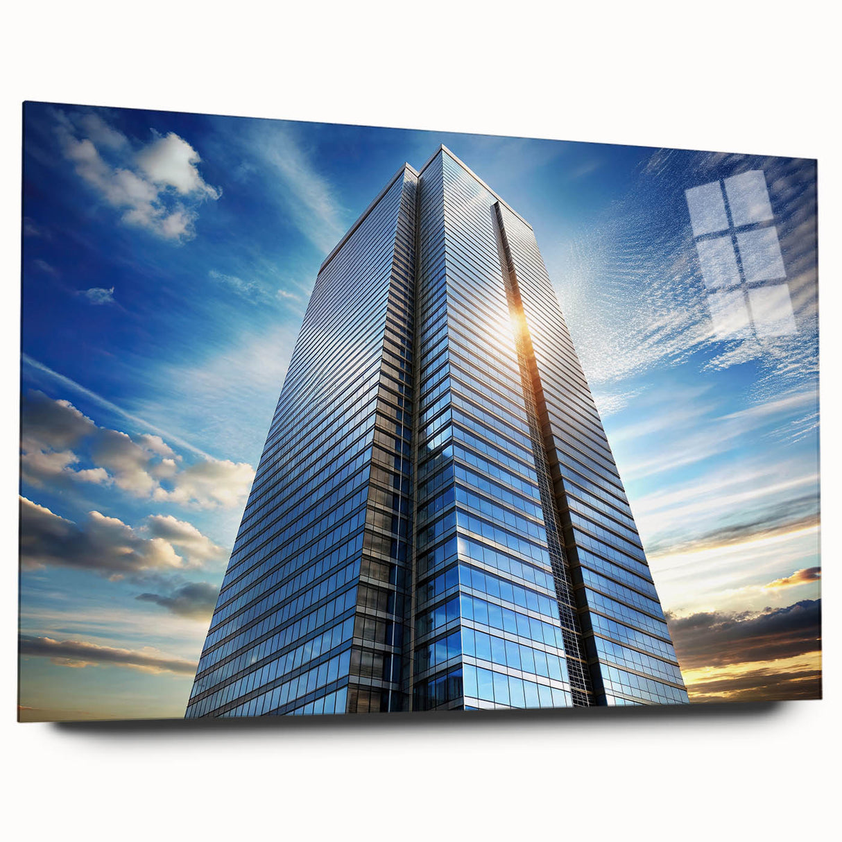 Large abstract skyscraper design in muted gray on acrylic glass, suitable as bedroom or dining room art.