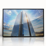 Large abstract wall art featuring geometric skyscraper designs in black and gray tones on a framed acrylic.
