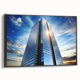 Black and white framed canvas of a vintage skyscraper design, ideal for bedroom wall art.