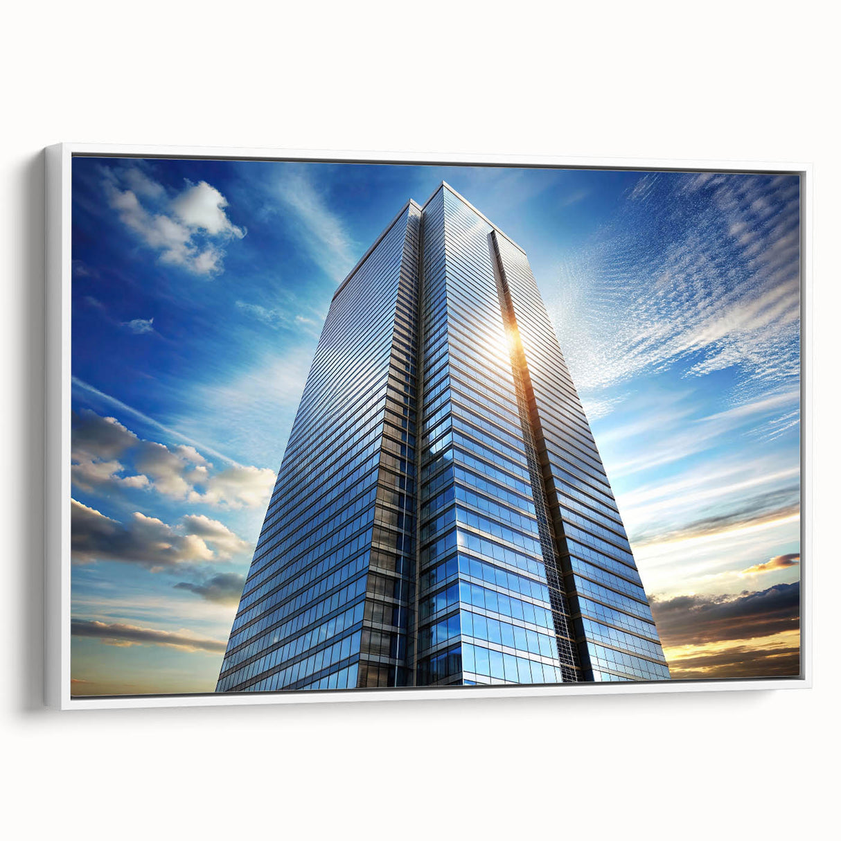 Framed canvas featuring a black and white vintage poster of skyscraper architecture, ideal for bedroom wall decor.