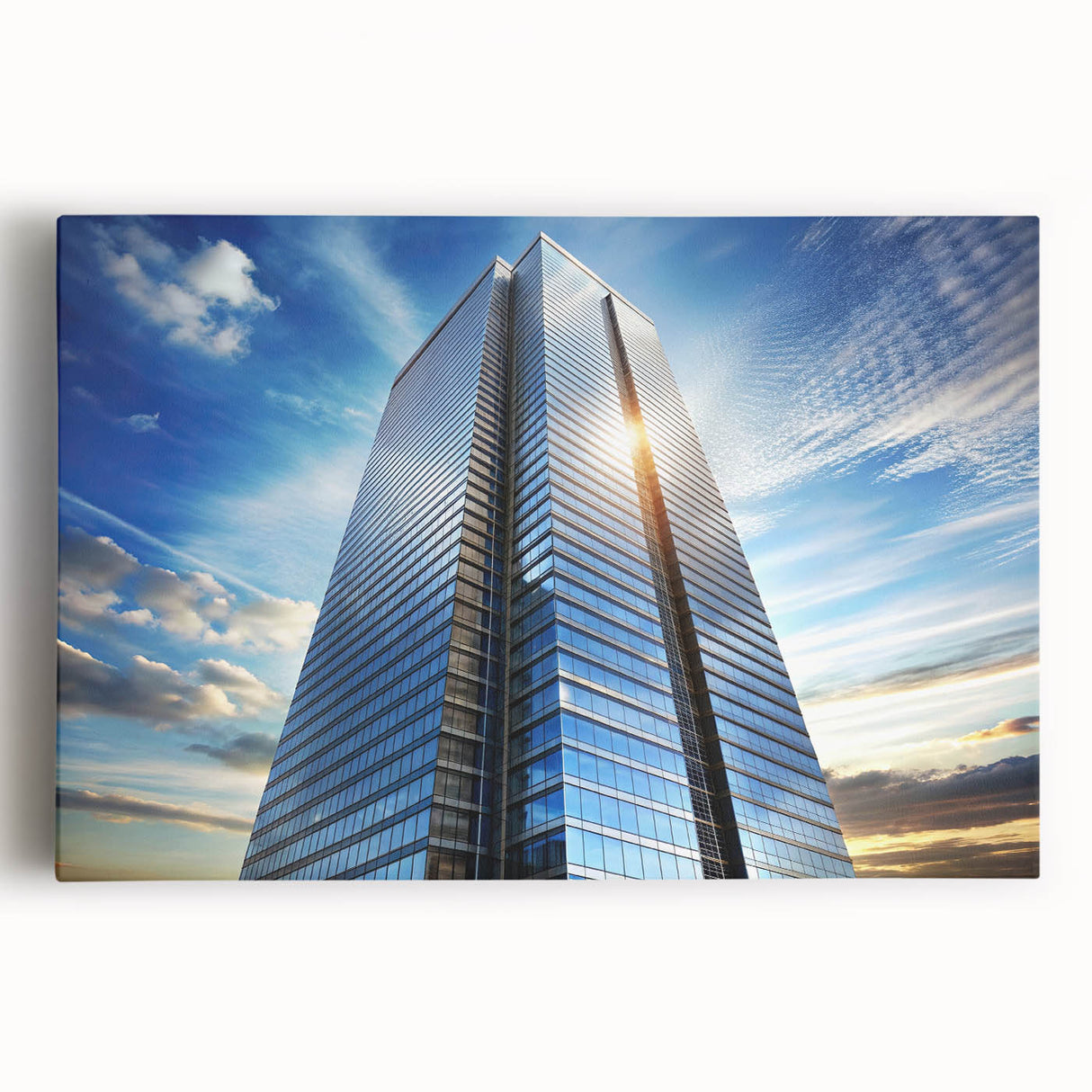 Black and white photo of skyscrapers on stretched canvas, ideal for kitchen wall art.