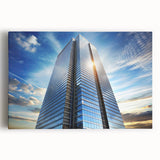 Black and white photo of skyscrapers on stretched canvas, ideal for kitchen wall art.