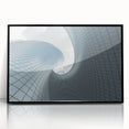 Large abstract wall art depicting a skyscraper, in muted gray and black tones on framed acrylic.