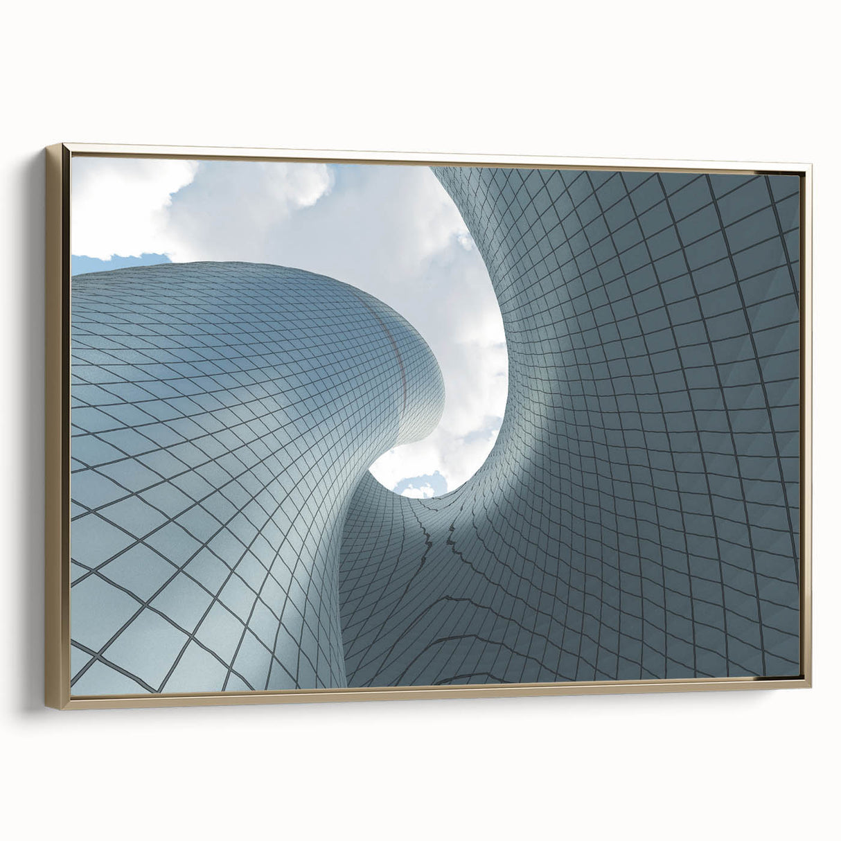 Framed canvas of a vintage poster featuring a black skyscraper design with colorful accents, ideal for office decor.