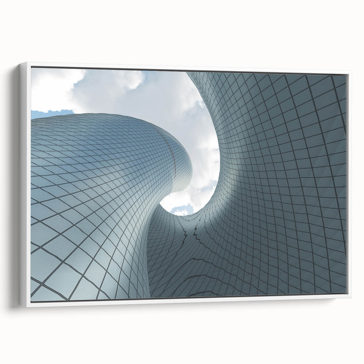 Framed canvas of a vintage poster-style landscape painting featuring black skyscrapers, ideal for bedroom wall art.