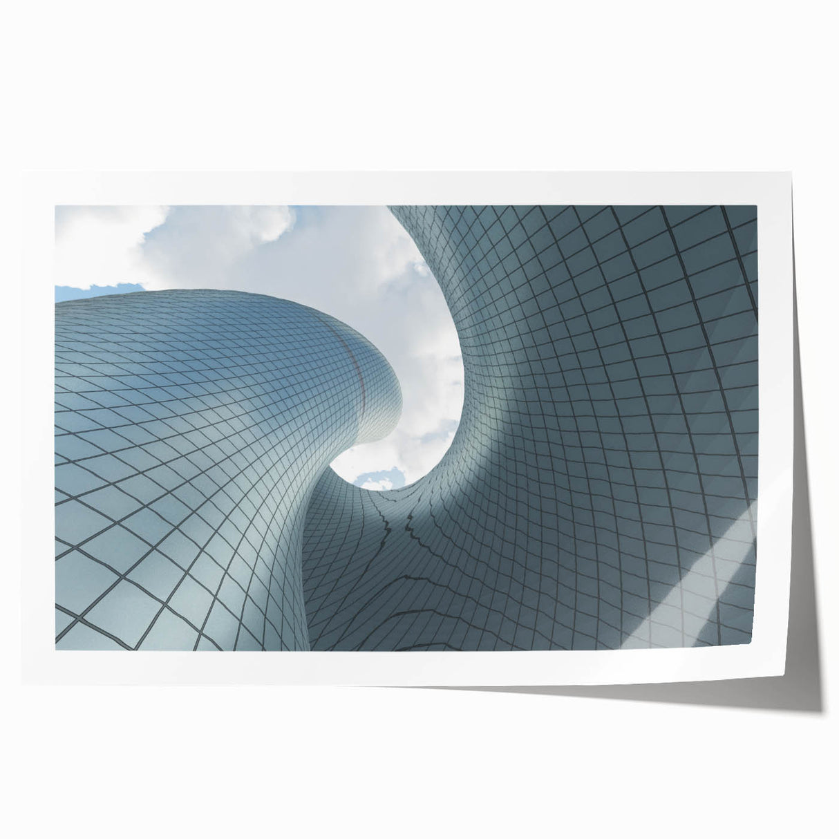 Extra large rolled print of a skyscraper design in grayscale, ideal for art wall dining room.