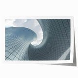 Extra large rolled print of a skyscraper design in grayscale, ideal for art wall dining room.