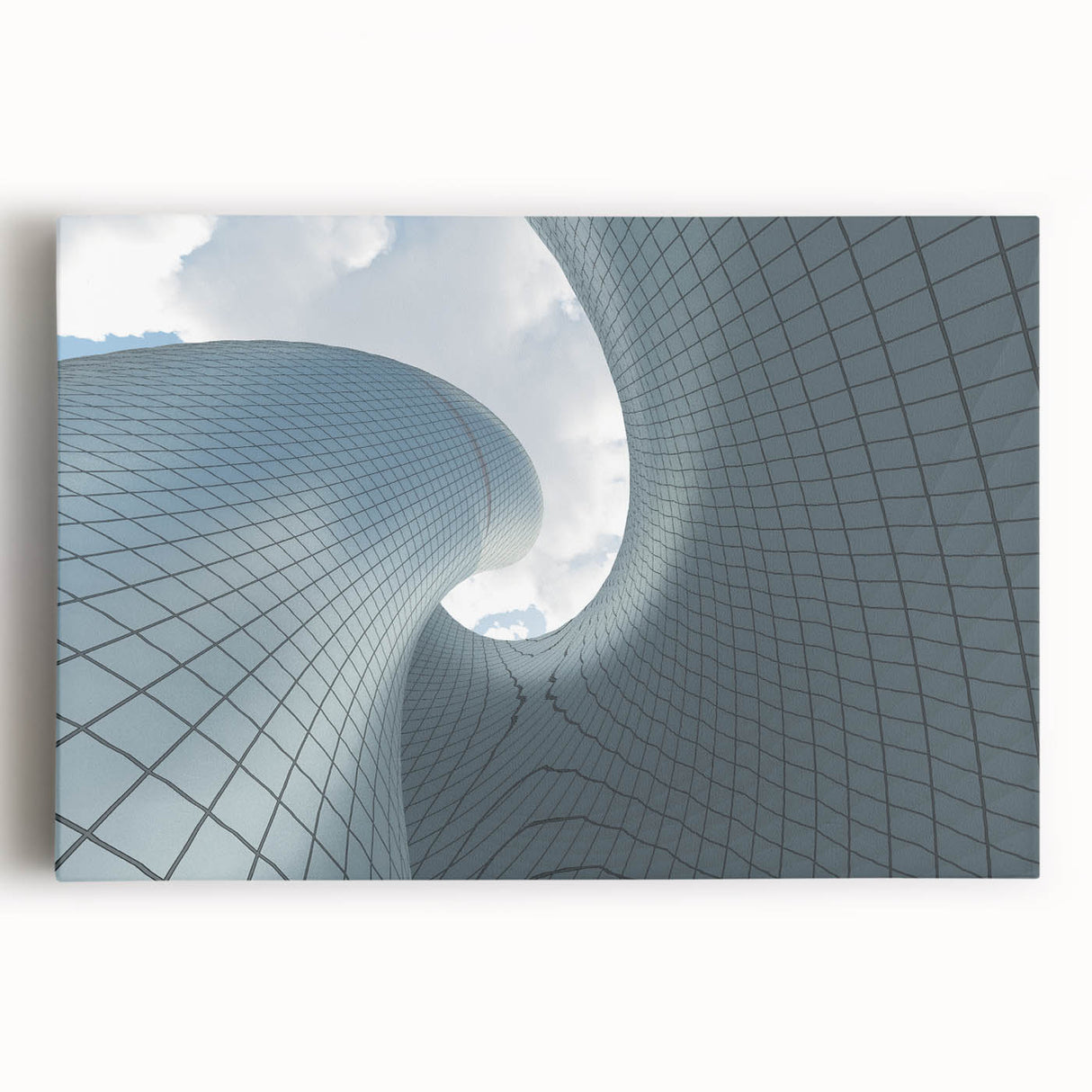 Black and white photo of skyscrapers on stretched canvas, ideal for kitchen wall art.