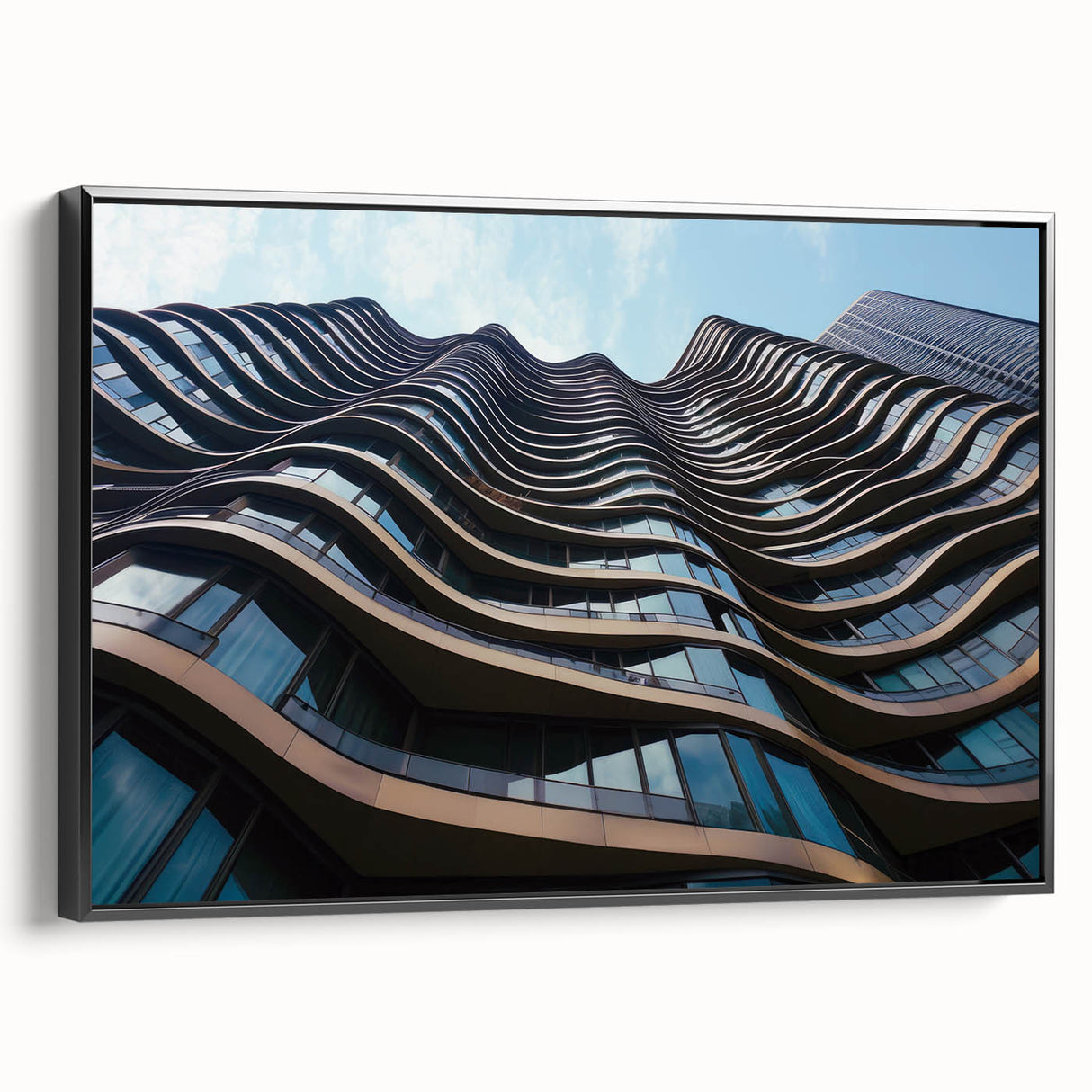 Black and white framed canvas featuring a vintage poster art style skyscraper design, ideal for bedroom wall decor.