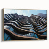 Framed canvas featuring a vintage skyscraper design in black with colorful accents, ideal for office wall decor.