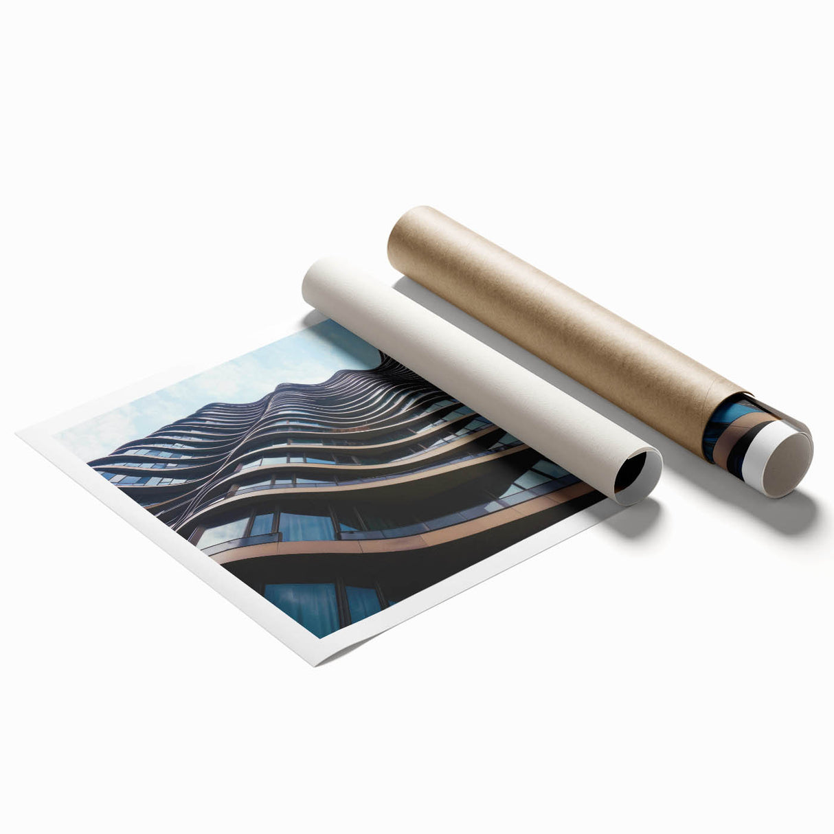 Extra large wall art featuring a black and white photo of skyscrapers, printed on rolled canvas.