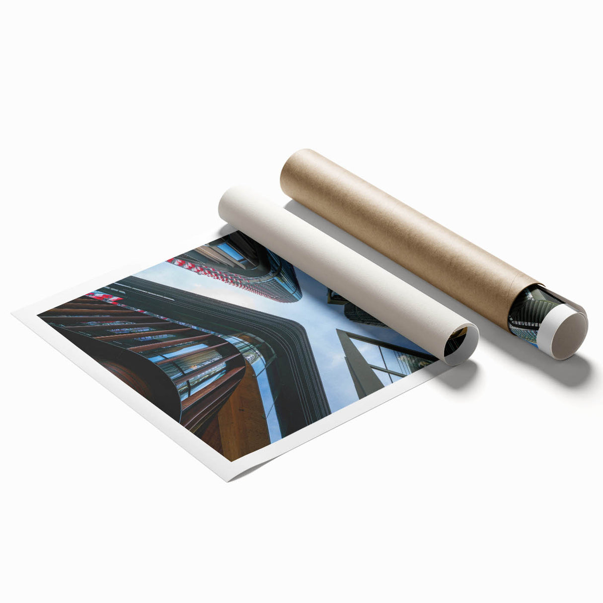 Extra large rolled print featuring a detailed skyscraper design.