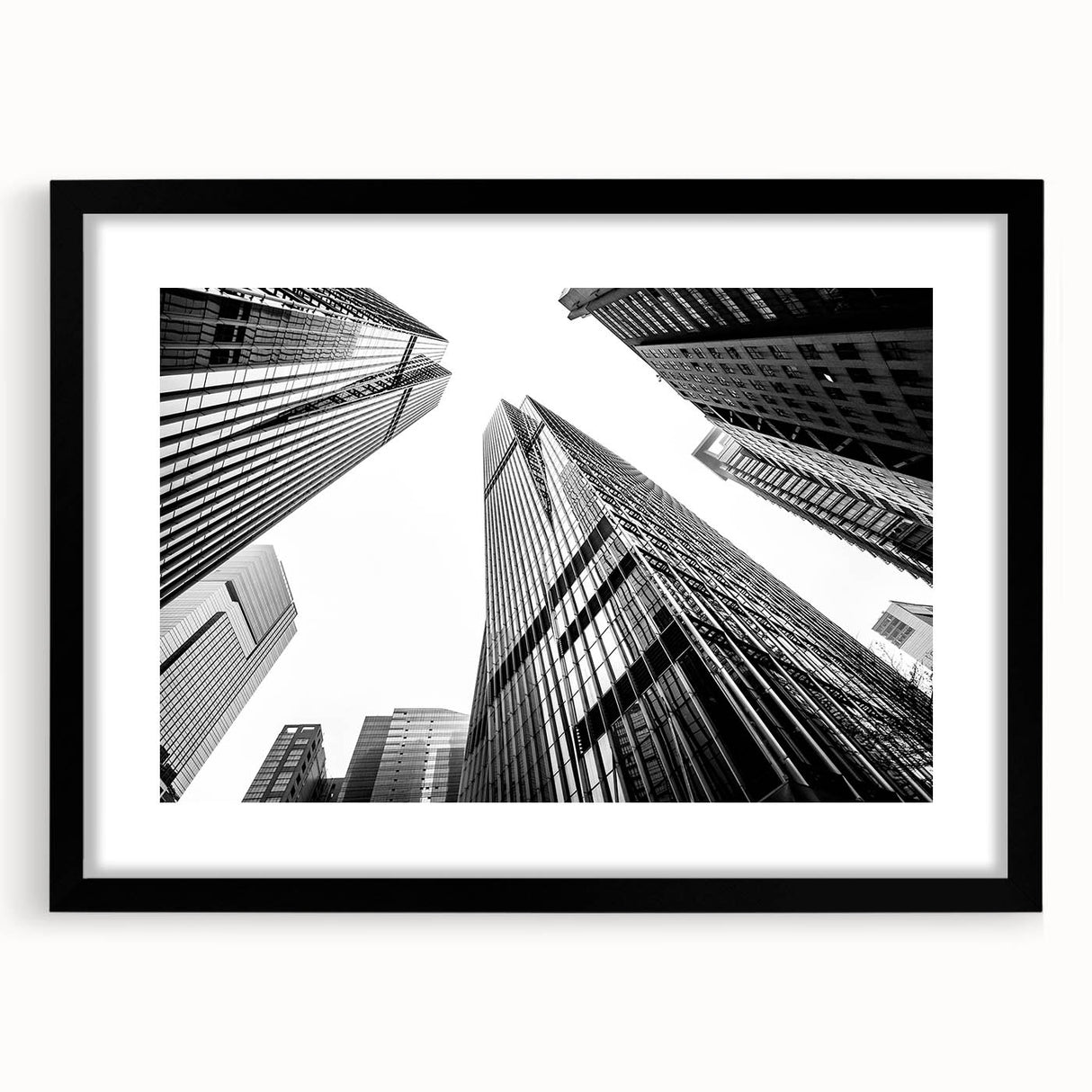 Abstract art print featuring vibrant, colorful skyscraper designs on a textured, extra-large canvas.