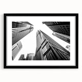 Abstract art print featuring vibrant, colorful skyscraper designs on a textured, extra-large canvas.