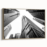 Framed canvas featuring a vintage-style landscape painting of skyscrapers.