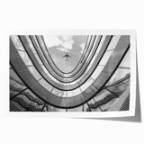 Extra large rolled print of a skyscraper design in monochrome shades, suitable for art wall dining room.