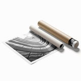 Extra large rolled print featuring a grayscale architectural skyscraper design, ideal for classy bathroom wall art.