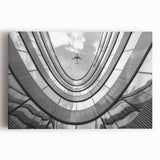 Black and white photo of skyscrapers on stretched canvas, ideal for kitchen wall art.
