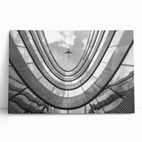 Black and white photograph of skyscrapers on stretched canvas, ideal for kitchen wall art or bedroom ambiance.