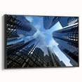 Black and white framed canvas of a vintage skyscraper landscape, suitable for bedroom decor.