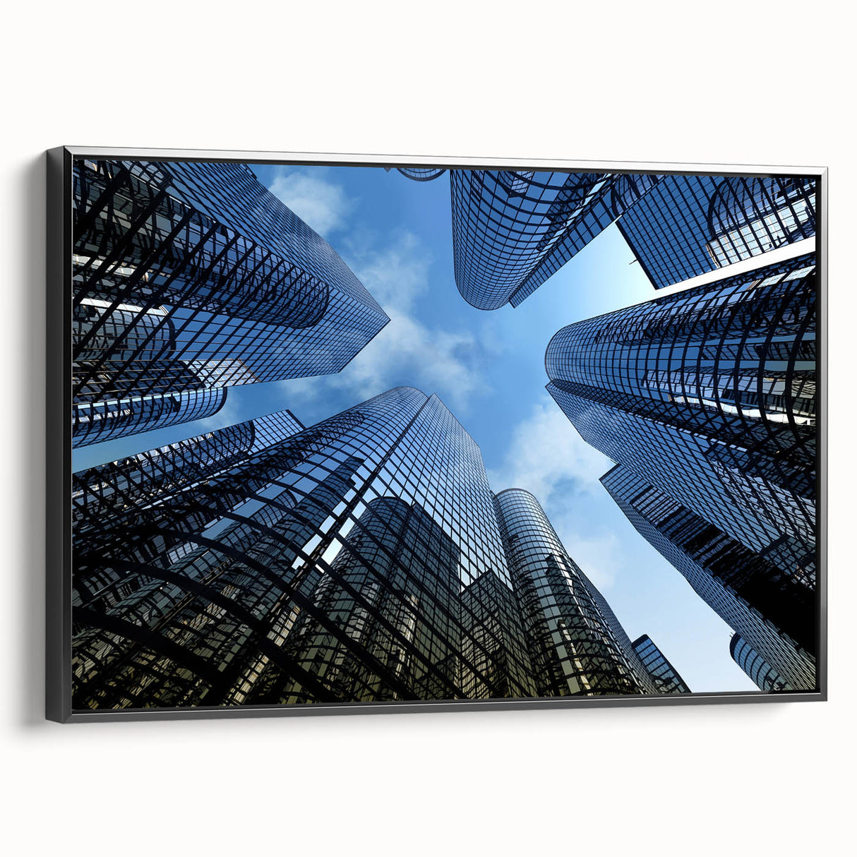 Black and white framed canvas of a vintage skyscraper landscape, suitable for bedroom decor.