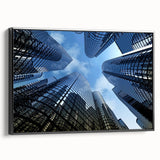 Black and white framed canvas of a vintage skyscraper landscape, suitable for bedroom decor.